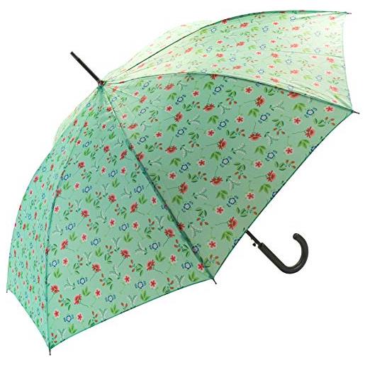 Susino - ombrello da donna con stampa floreale verde, 1 metro di diametro con 8 stecche robuste e solide, ombrello con apertura automatica, colore: verde