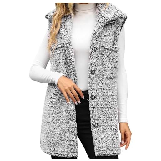 Suncadmious gilet da donna elegante senza maniche autunno e inverno gilet lungo ampio e casual gilet leggero in pile con bottoni casual gilet da escursionismo (caffè, xxl)