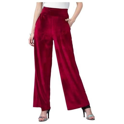 femiss pantaloni da donna in velluto elasticizzati a vita alta, pantaloni larghi a palazzo con tasche, pantaloni da donna a gamba larga, tessuto morbido elastico, perfetti per ogni occasione, blu, 50-52