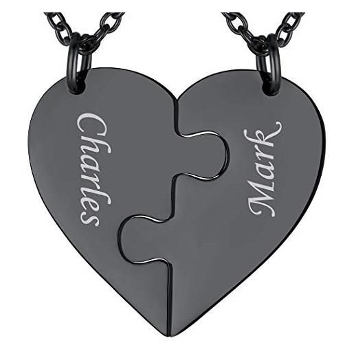 Hanessa Collana Con Ciondolo A Cuore Divisibile A Puzzle, Gioiello Personalizzabile Per Coppie, Lunghezza 47 Cm, Regalo In Confezione Elegante