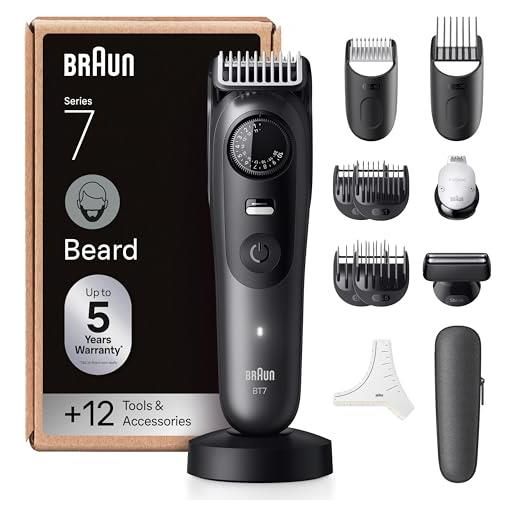 Braun regolabarba uomo series 7, +12 strumenti da barbiere, lama pro. Blade affilata a vita, fino a 120 minuti di autonomia, selettore di precisione con 40 lughezze e blocco, bt7545, grigio