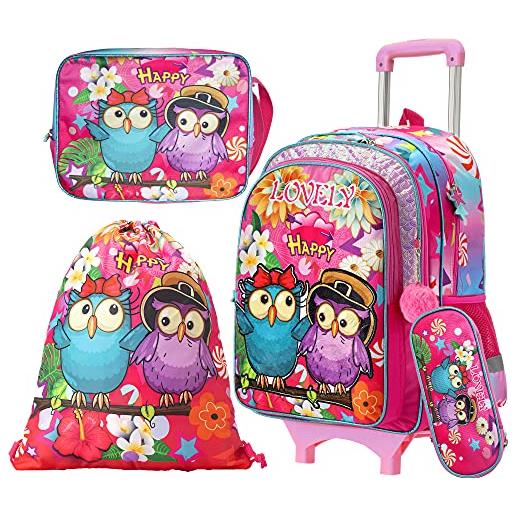HTgroce zaino scuola elementare trolley zainetto bambina ragazzi ragazze con sacca sportiva regolabile coulisse astuccio borse pranzo h43xl32xw18