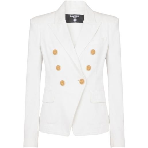 Balmain blazer denim doppiopetto - bianco