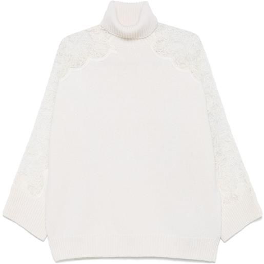Elie Saab maglione con dettaglio in pizzo - bianco