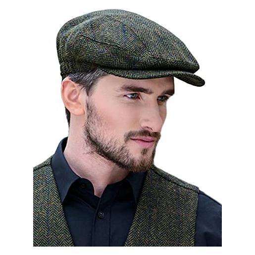Mucros Weavers irish flat cap men trinity tweed hat driving cap made in ireland, spina di pesce verde, m