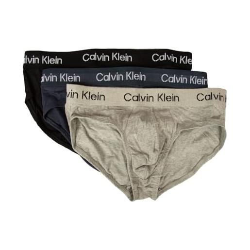 Calvin Klein slip uomo ck 3 pezzi elastico a vista in cotone elasticizzato mutande articolo nb3704a hip brief 3pk, kdx black/speakesy/grey heather, size m/in 32-34 / cm. 81-86