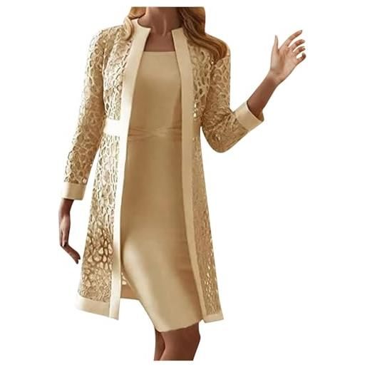 CAIYLAI abiti da sposa per le donne due pezzi madre della sposa abiti petite pizzo scava fuori manica lunga cardigan + abito senza maniche estivo elegante festa casual abiti da donna, azzurro, l