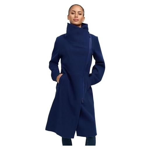 Navahoo cappotto da donna per le mezze stagioni (xs-3xl) - cappotto lungo elegante con colletto alto, 4 tasche, cerniera asimmetrica, giacca calda da donna - n051, blu navy, 3xl