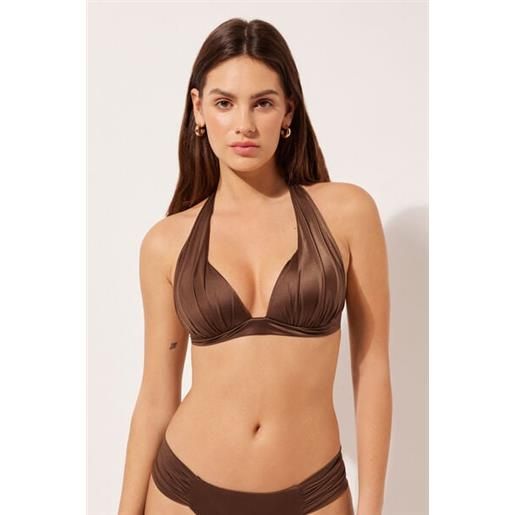Calzedonia triangolo imbottito costume shiny satin marrone