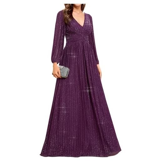 Ever-Pretty abito da ospite di nozze brillante scollo a v a line pieghe in vita abito da sera borgogna 44