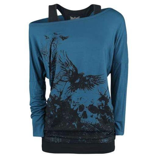 Black Premium by EMP donna maglia nera-blu a maniche lunghe con effetto doppio strato xl