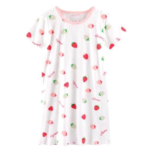 ANIMQUE ragazze camicia da notte estate maniche corte pigiama principessa abito bambino bambini carina fragola famiglia camicia da notte 1-10 anni, fragola bianco 130