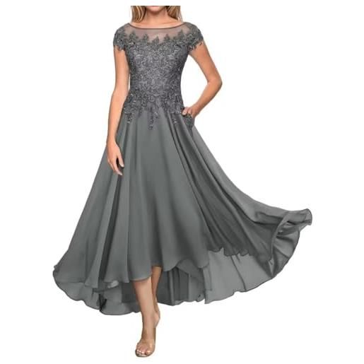 Sincemeet abito della madre della sposa abito da sera lungo formale in pizzo abito da ospite di nozze in chiffon a maniche corte