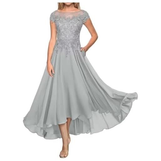 Sincemeet abito della madre della sposa abito da sera lungo formale in pizzo abito da ospite di nozze in chiffon a maniche corte