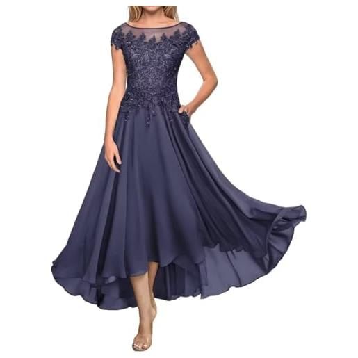 Sincemeet abito della madre della sposa abito da sera lungo formale in pizzo abito da ospite di nozze in chiffon a maniche corte