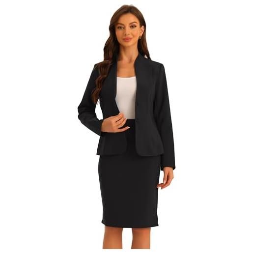 Allegra K donna set da lavoro da 2 pezzi per blazer senza colletto e abito formale con gonna a tubino nero m