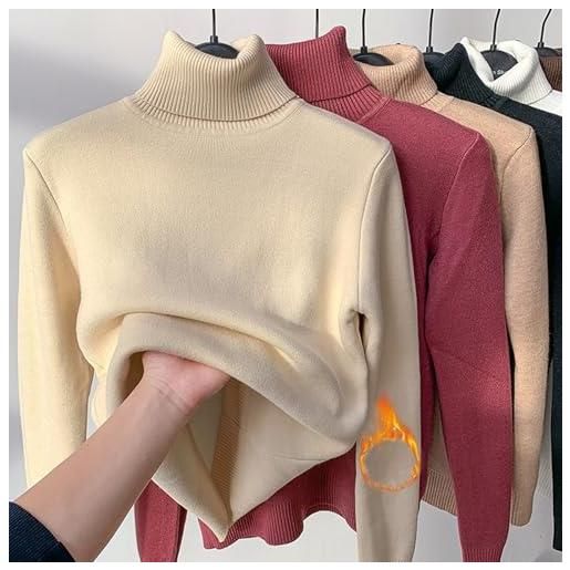 Generic camicia invernale in pile spesso lavorato a maglia, maglia termica da donna, a maniche lunghe, maglione foderato in pile sherpa invernale (albicocca, l)