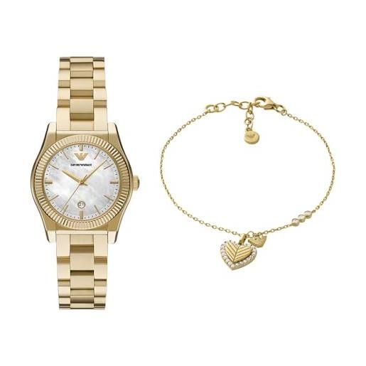 Emporio Armani donna orologio in acciaio inossidabile dorato e bracciale in argento sterling, set