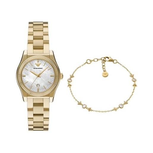 Emporio Armani donna orologio in acciaio inossidabile dorato e bracciale in argento sterling, set