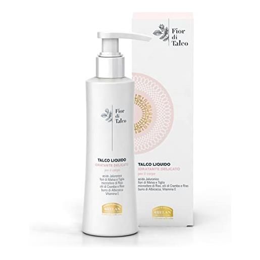 Helan, fior di talco, talco liquido, crema idratante corpo per pelle morbida e nutriente - leggera, fresca, antiossidante, non unge - arricchita con acido ialuronico, olii e vitamina e - 200 ml