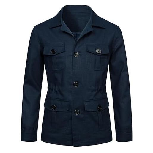 VIVICOLOR blazer safari in lino da uomo giacca safari slim fit capispalla safari leggero autunnale da uomo