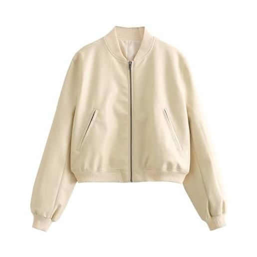 Generico donna autunno inverno ecopelle pu giacca da moto outwear colore solido manica lunga cerniera slim bomber jacket giubbotto cappotto giubbotto di pelle donna verde giacca piumino nero donna