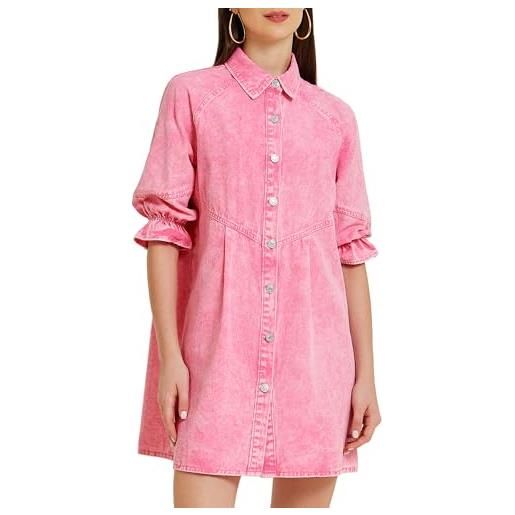 Allegra K donna abito in denim mini camicia di jeans babydoll con maniche a lanterna a 3/4 blu l