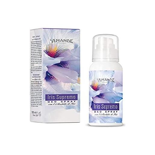 L'amande - deodorante donna spray senza alcool e sali di alluminio, delicato e naturale per pelli sensibili, deodorante donna idratante dalle note fiorite, agrumate e talcate - iris supremo, 100 ml