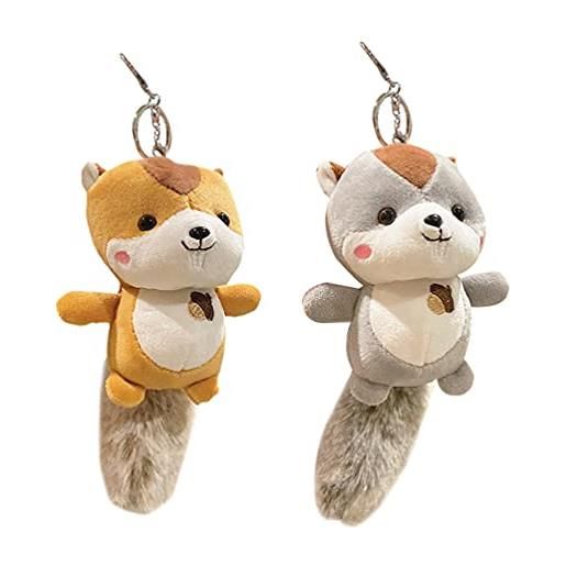 Amosfun 2 portachiavi con scoiattolo in peluche con animali farciti, ciondolo a forma di borsetta per borse, portafogli, decorazioni