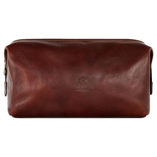 Time Resistance beauty case uomo pelle realizzato in italia da esperti artigiani - beauty da viaggio, apertura ampia - borsa da toilette da viaggio - Time Resistance (marrone)