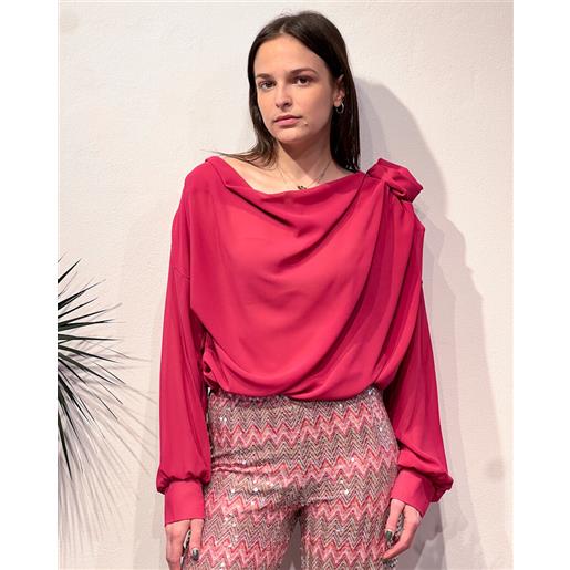 HAVEONE blusa in georgette drappeggiata con rosa - HAVEONE