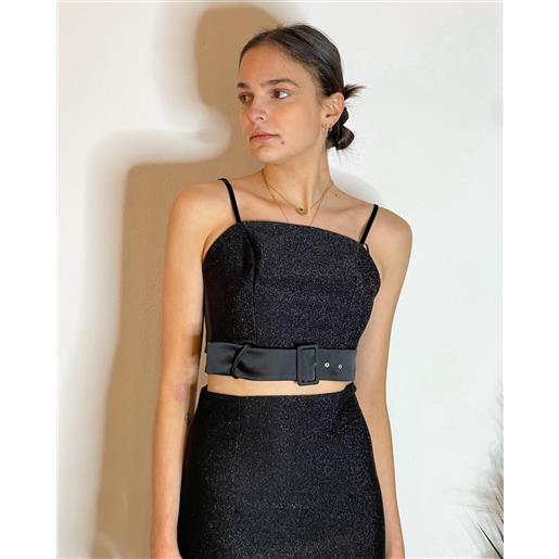 VICOLO top lurex con fibbia satin nero - VICOLO