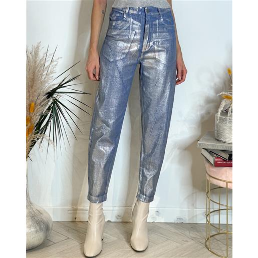 MOTEL DIFFUSIONE MODA jeans carrot-fit spalmato argento - motel