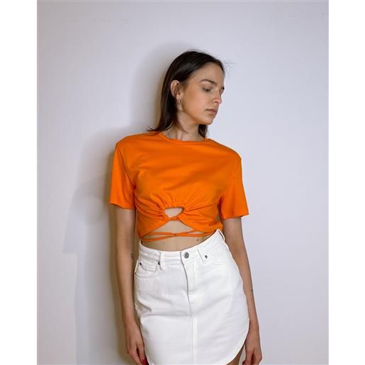 IMPERIAL t-shirt cropped con arriccio e lacci arancione