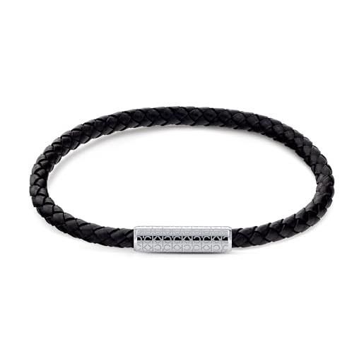 Calvin Klein bracciale in pelle intrecciata da uomo collezione wrapped & braided colore nero - 35000101