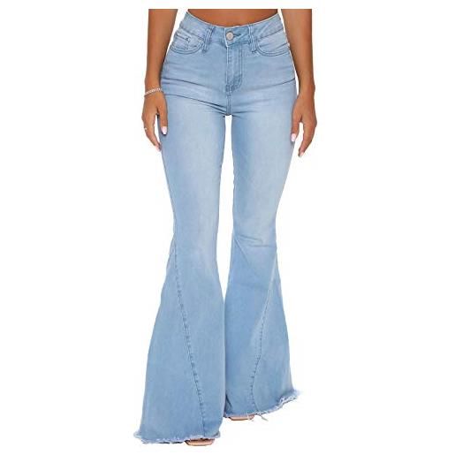 CutieLove jeans strappati da donna a campana con fondo svasato a vita media pantaloni in denim con orlo distrutto, b-light blue, m