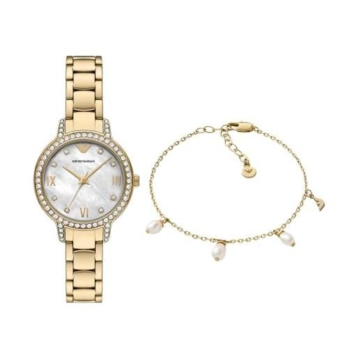 Emporio Armani donna orologio in acciaio inossidabile dorato e bracciale in ottone, set