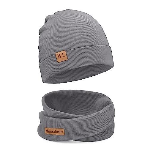 Bubalove - set di berretto e sciarpa - cappello cotone - colletto per bambino - cuffia e scaldacollo cotone - cappello a maglia - cappello e sciarpe - cappello 52-56 - antracite