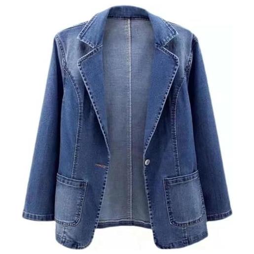 Yancremio blazer primaverile in denim da donna blazer in denim vintage a un bottone con maniche lunghe casual e sciolte elegante giacca da lavoro con risvolto moda business (blu, 3xl)