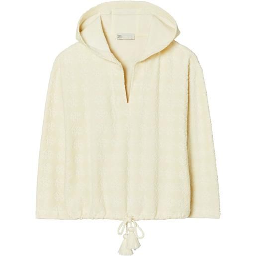 Tory Burch felpa in spugna con logo jacquard e cappuccio - toni neutri