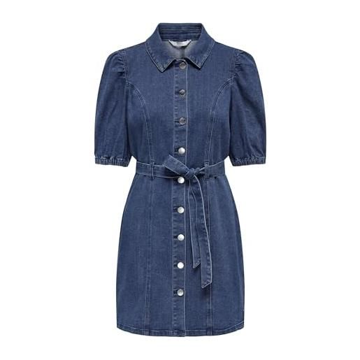 Only onlvibbe ss belt dnm dress mbd noos abito jeans, media blu denim, l