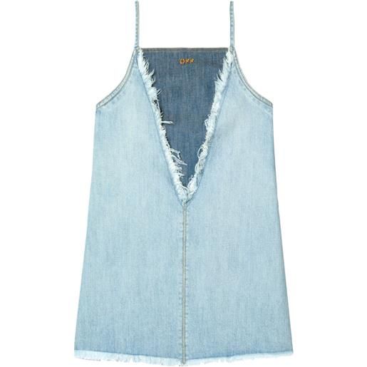Off-White abito corto denim con frange - blu