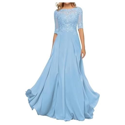 Sincemeet abito da madre della sposa in chiffon di pizzo da donna abito da sera formale con maniche a 3/4 un abito da ballo di linea
