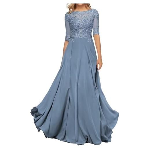 Sincemeet abito da madre della sposa in chiffon di pizzo da donna abito da sera formale con maniche a 3/4 un abito da ballo di linea