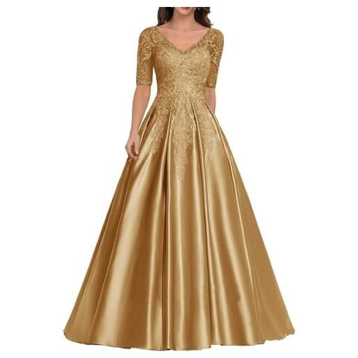 Sincemeet abiti da donna in raso per la madre della sposa abito da sera formale in pizzo abito da ballo lungo con scollo a v