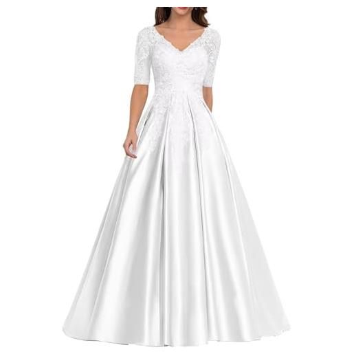 Sincemeet abiti da donna in raso per la madre della sposa abito da sera formale in pizzo abito da ballo lungo con scollo a v