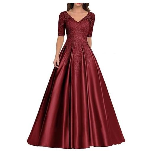 Sincemeet abiti da donna in raso per la madre della sposa abito da sera formale in pizzo abito da ballo lungo con scollo a v