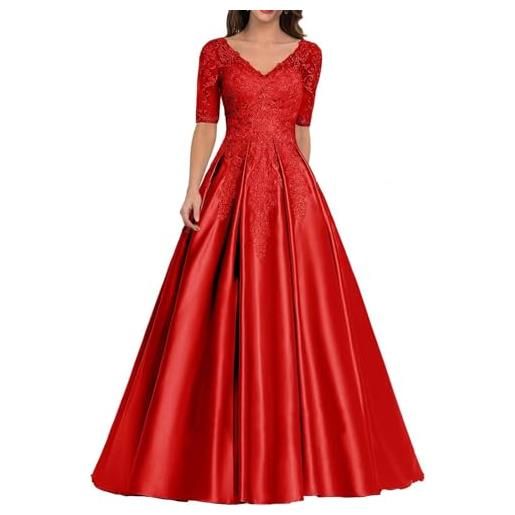 Sincemeet abiti da donna in raso per la madre della sposa abito da sera formale in pizzo abito da ballo lungo con scollo a v