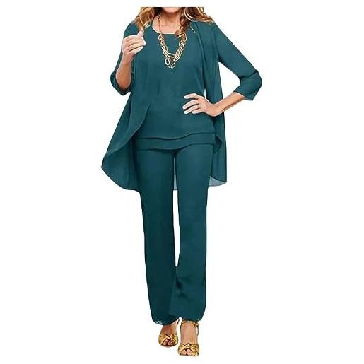 Botong 3 pezzi chiffon madre della sposa pantaloni abiti abito ospite abito da sera formale abito da festa di nozze vestito, foglia di t, 46