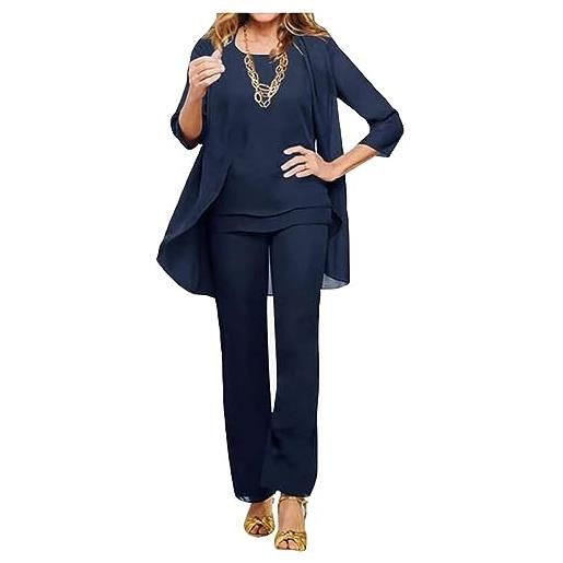 Botong 3 pc completo pantaloni chiffon per madre della sposa abiti per ospiti di matrimonio abito formale da sera per festa di nozze, blu scuro, 56